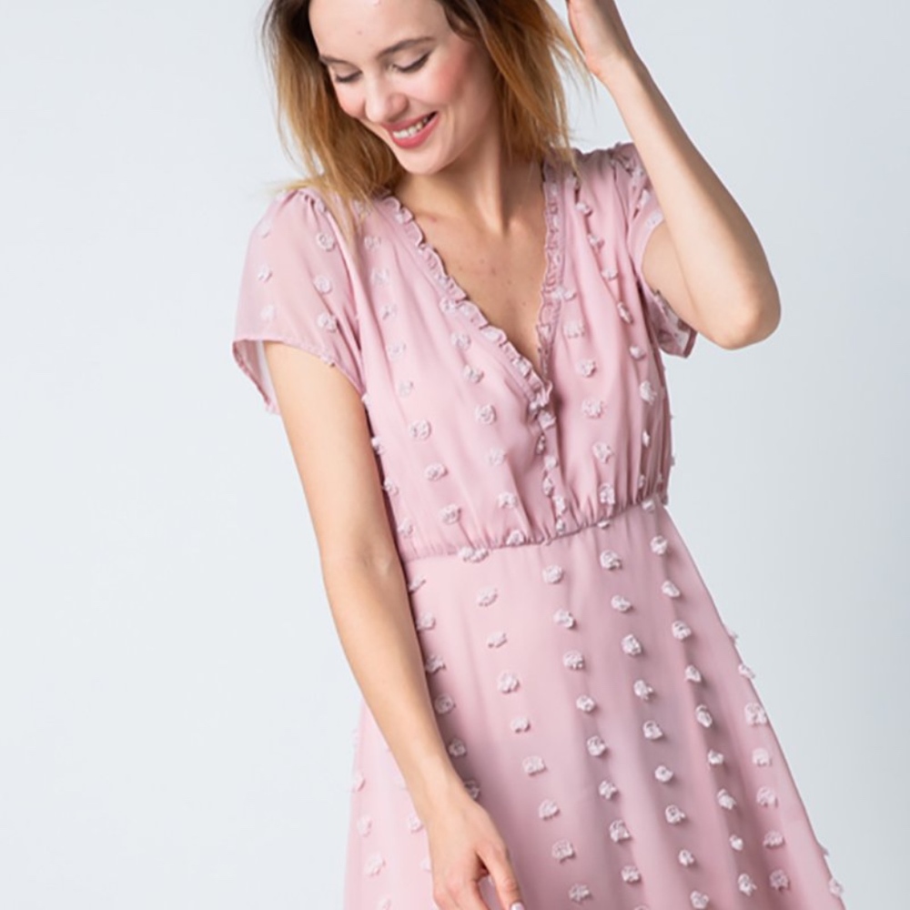 SWISS DOT MINI DRESS - BLUSH